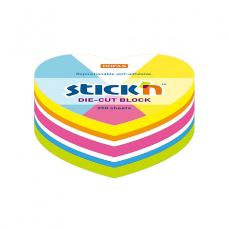 Karteczki samoprzylepne Stick'n 64x67mm, 250szt Serce neonowe
